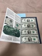 Uncut sheet of 4- 1976 $2.00 Federal Reserve notes