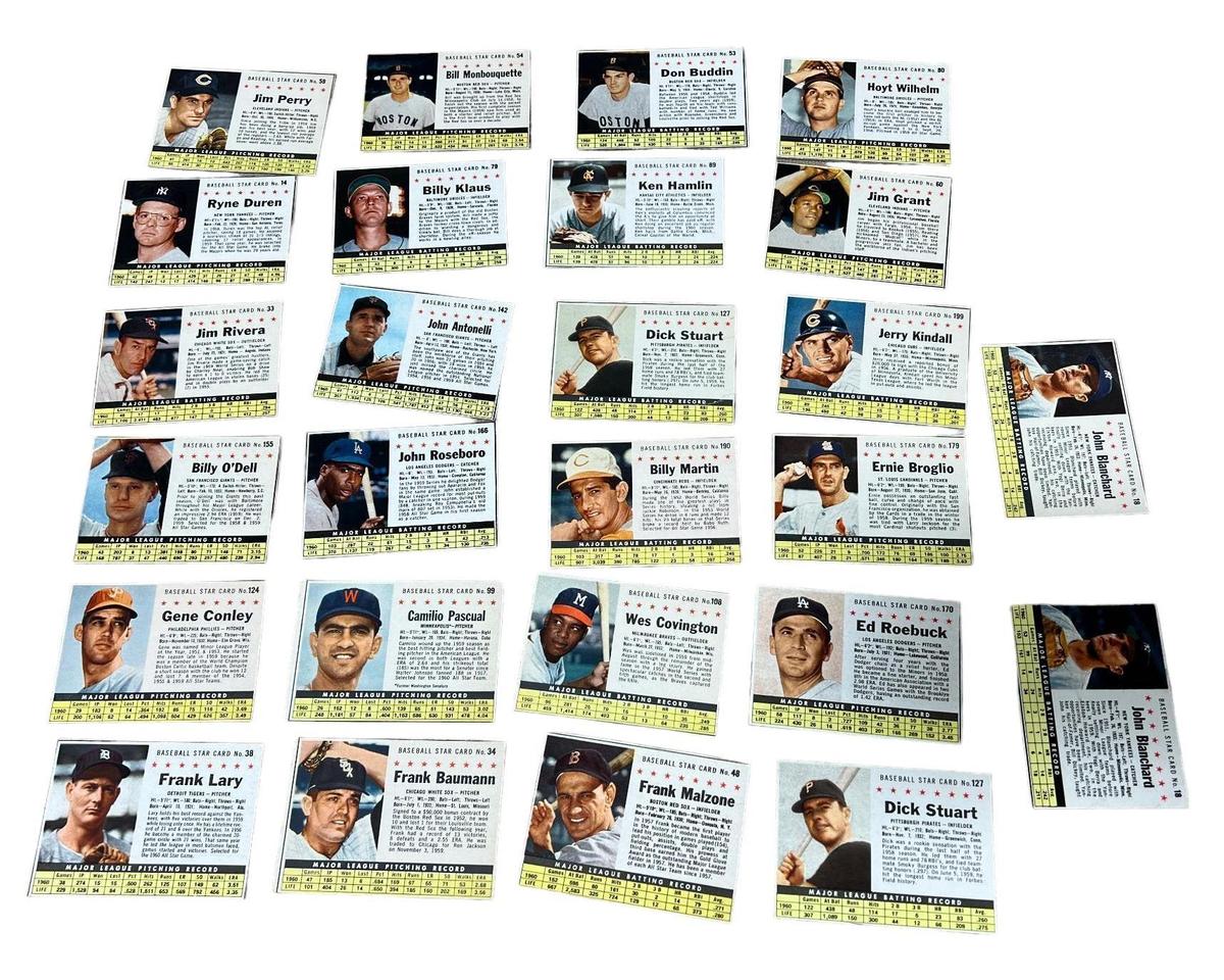 26- 1961 Post Cereal Baseball Cards including Billy Martin, Hoyt Wilhelm, among others, HOF