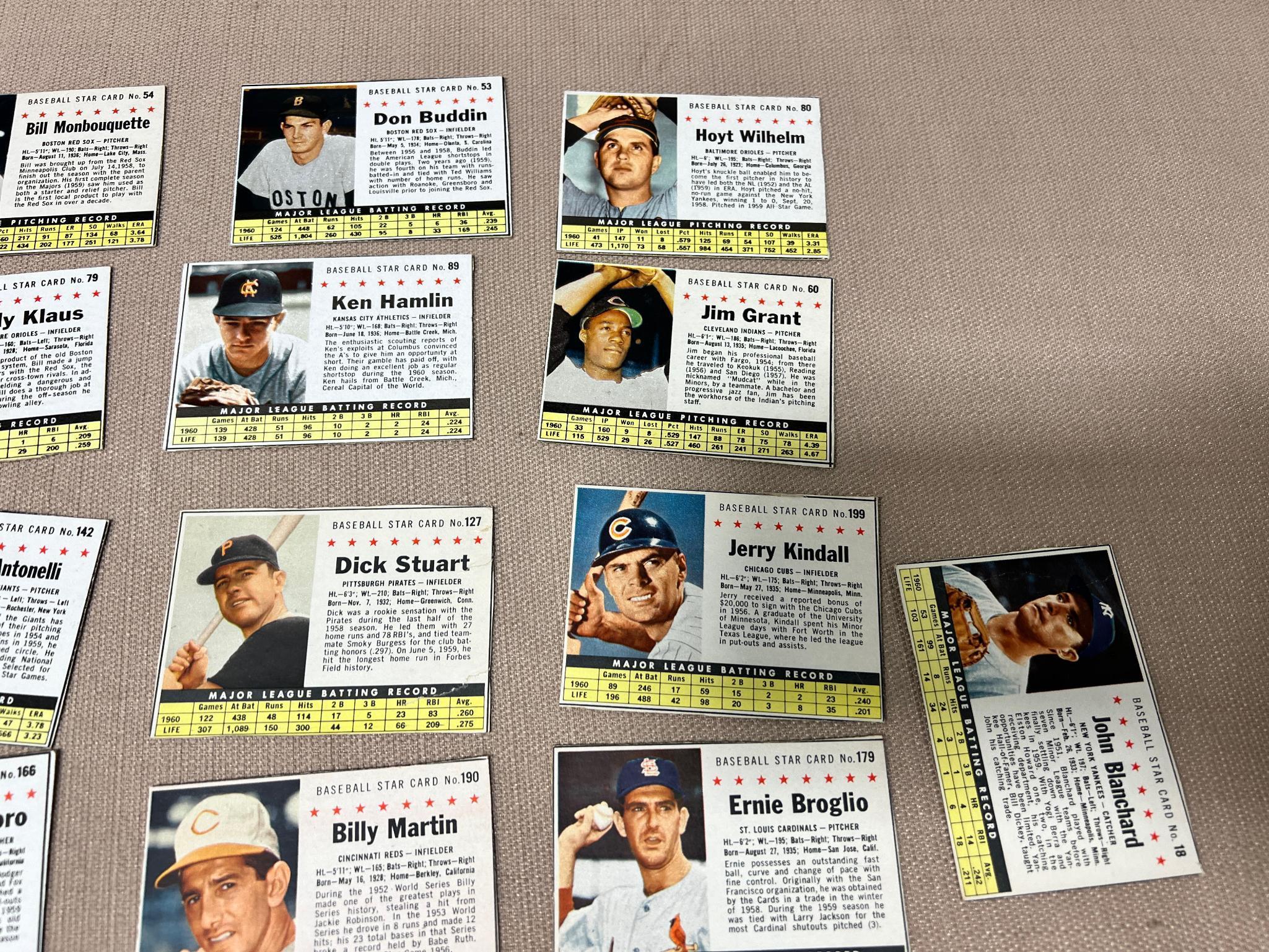 26- 1961 Post Cereal Baseball Cards including Billy Martin, Hoyt Wilhelm, among others, HOF
