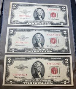 3- 1953 $2.00 Red Seal US Banknotes