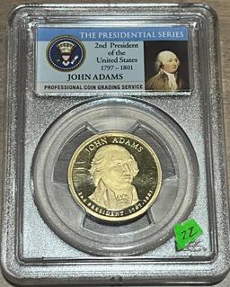 2007-S JOHN ADAMS PRESIDENTIAL DOLLAR IN PCGS PR69DCAM HOLDER