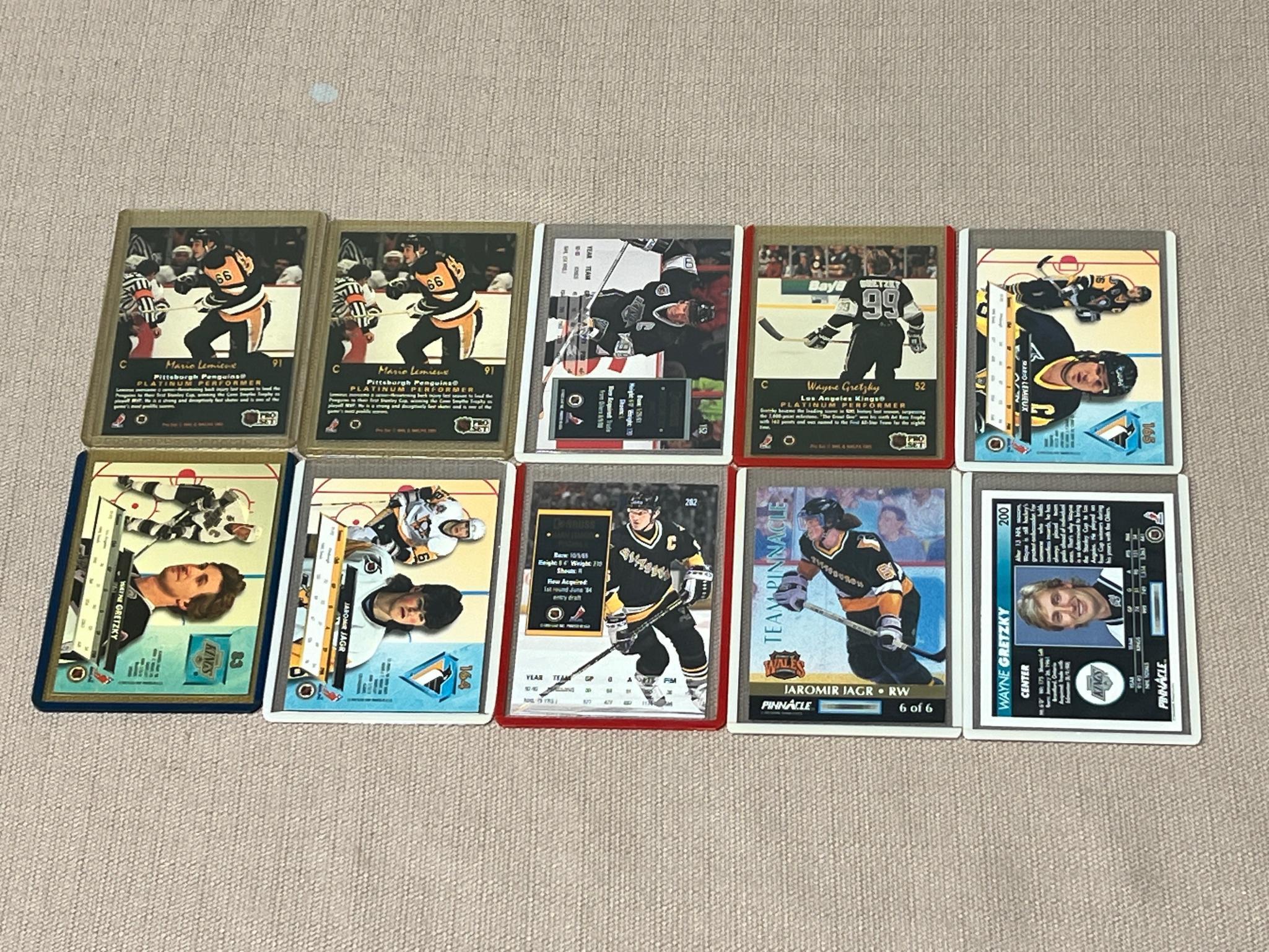 10- Hockey Trading Cards, Wayne Gretzky, Mario Lemieux, Jeromir Jagr,and  Brett Hull