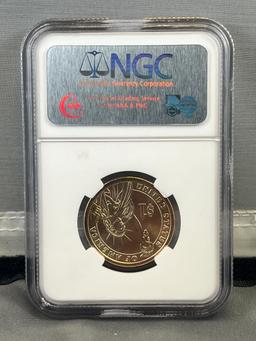 2008P John Quincy Adams Presidential Dollar in Brilliant UNC NGC holder