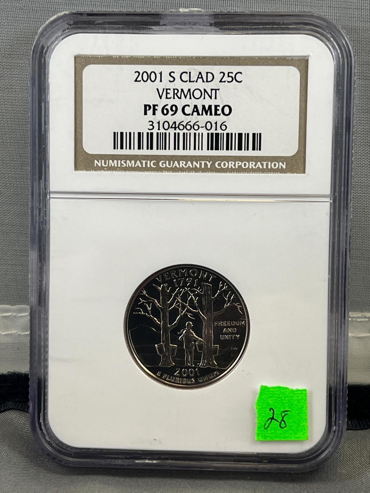 2001-S Clad Vermont Quarter in NGC PF69 Cameo holder