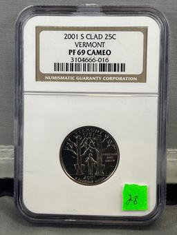 2001-S Clad Vermont Quarter in NGC PF69 Cameo holder