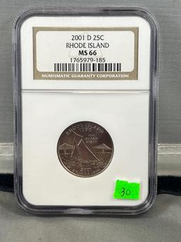 2001-D Rhode Island quarter in NGC MS66 holder