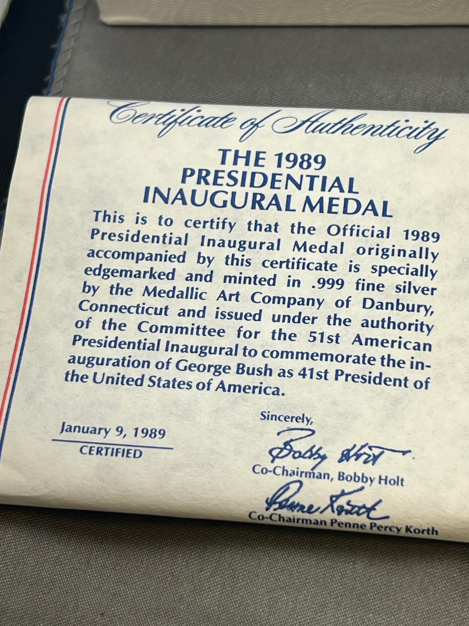 1989 George Bush Presidential medal, .999 Silver round