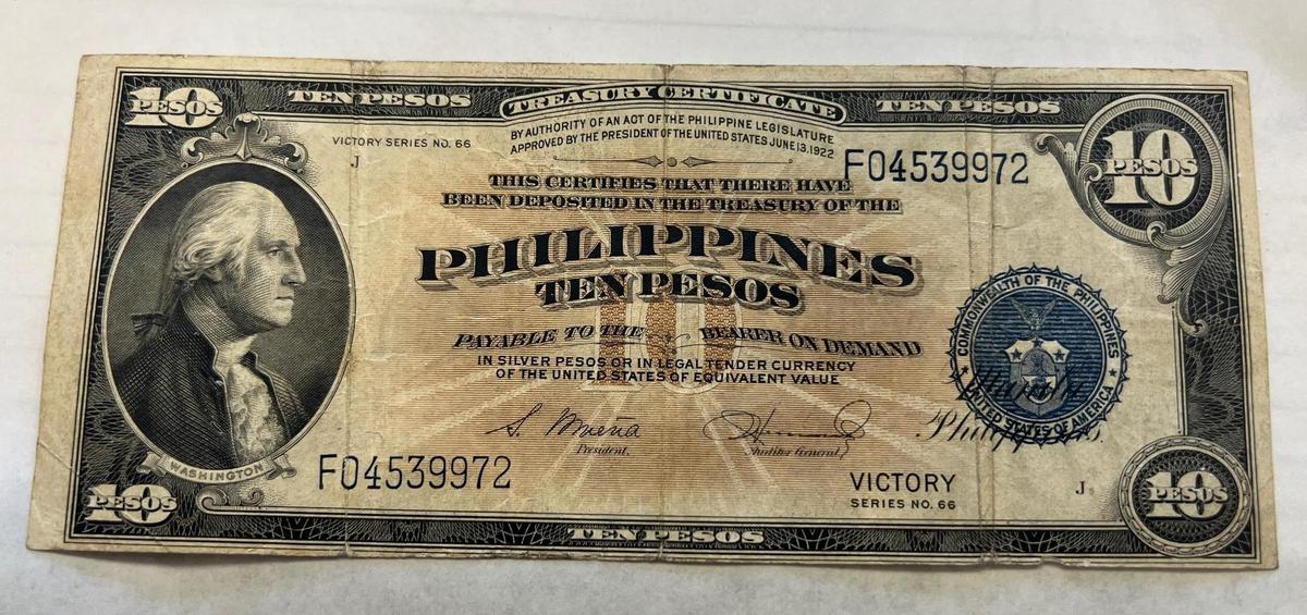 Philippines Ten Pesos Victory Series No. 66 Treasury Certificate