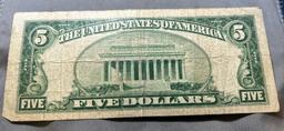 1928C Red Seal $5.00 United States Banknote