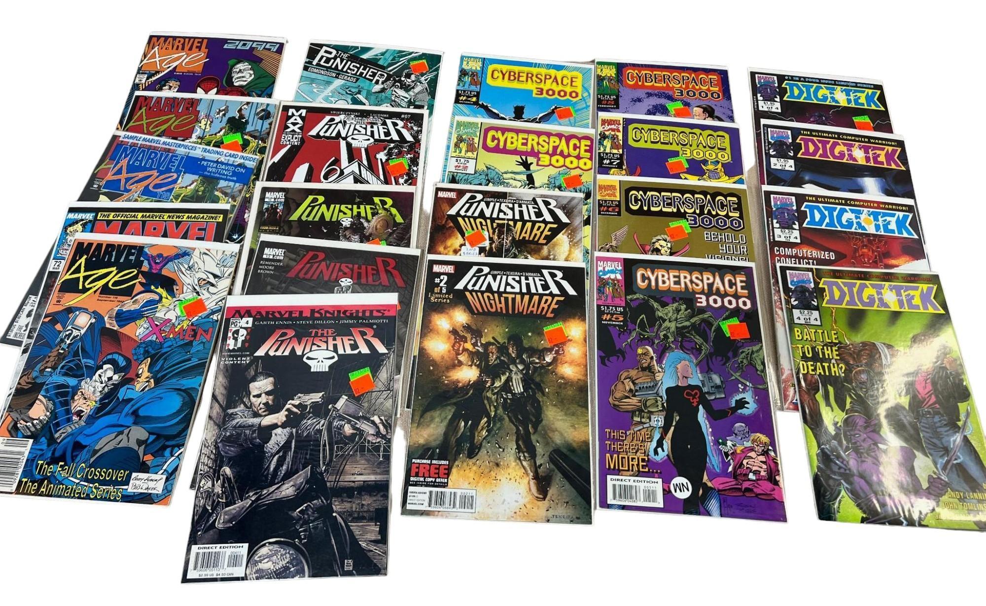 22 Marvel Comics, Digitek 1-4 and asst. Cyberspace 3000, Punisher and more comic books