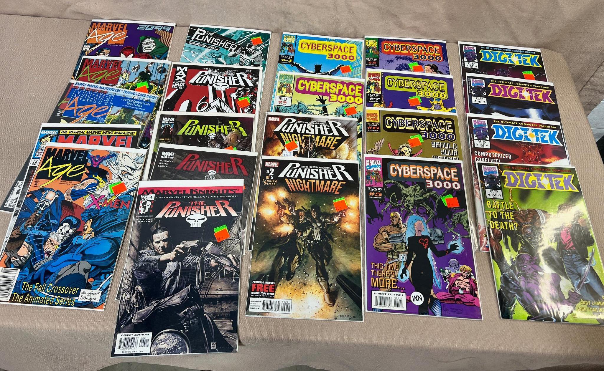 22 Marvel Comics, Digitek 1-4 and asst. Cyberspace 3000, Punisher and more comic books