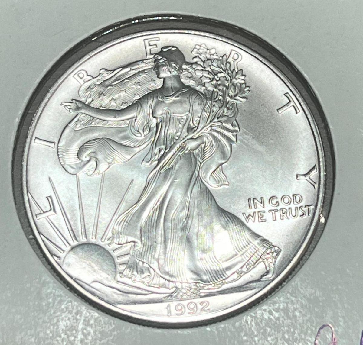 1992 US Silver Eagle .999 silver, GEM UNC