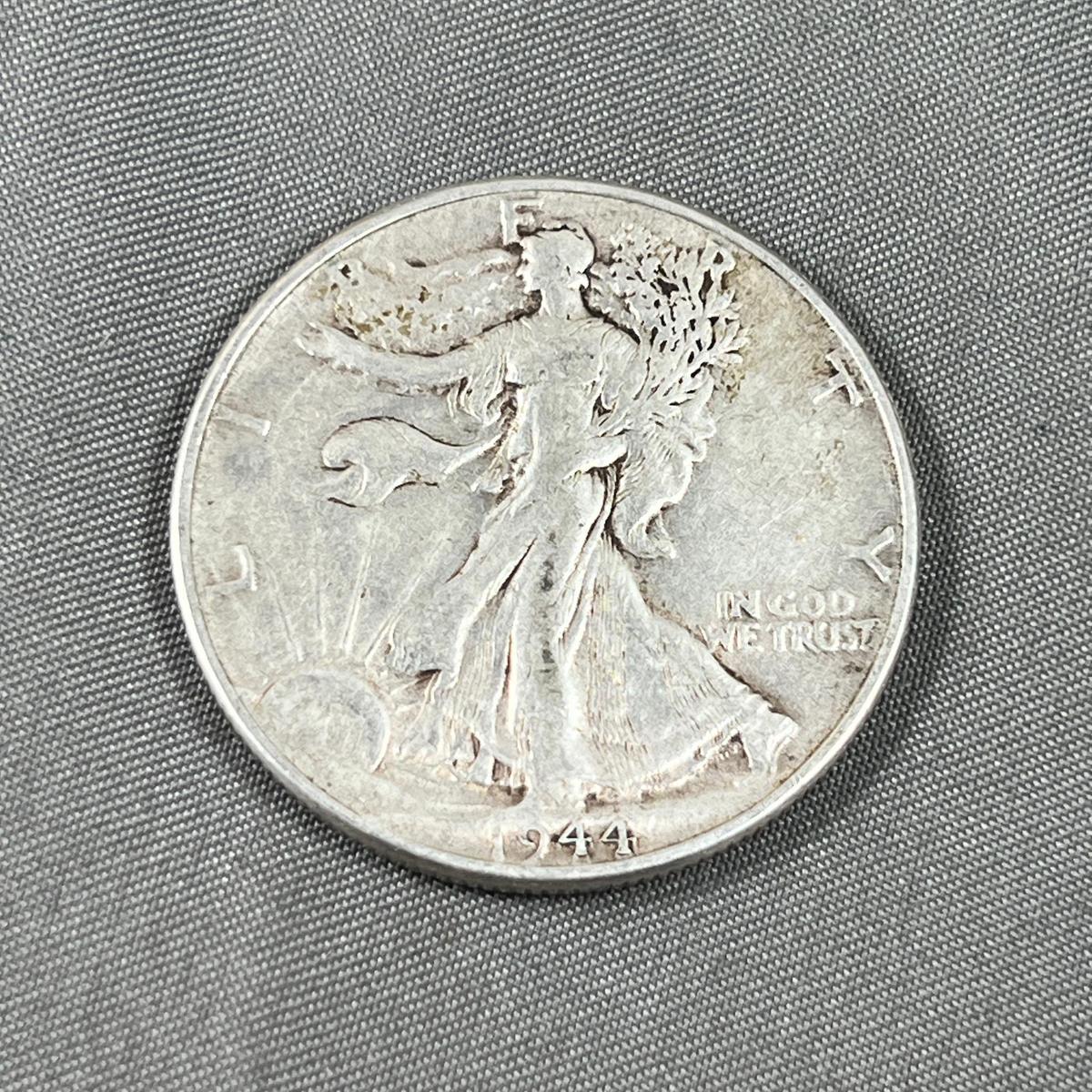 1944 US Walking Liberty Half Dollar, 90% Silver