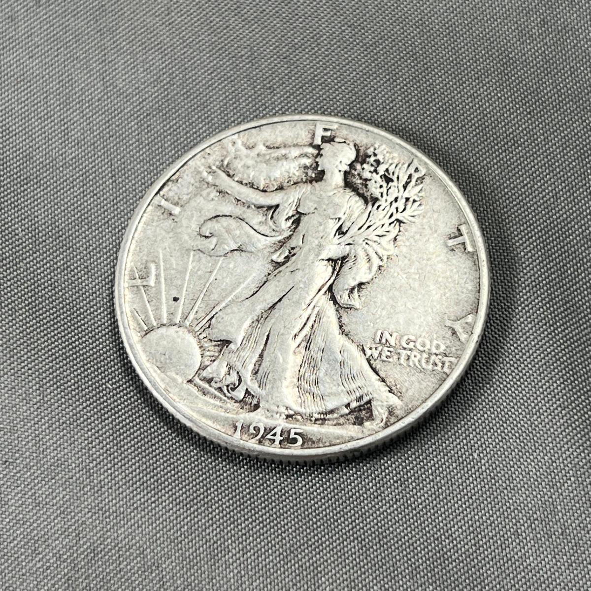 1945 US Walking Liberty Half Dollar, 90% Silver