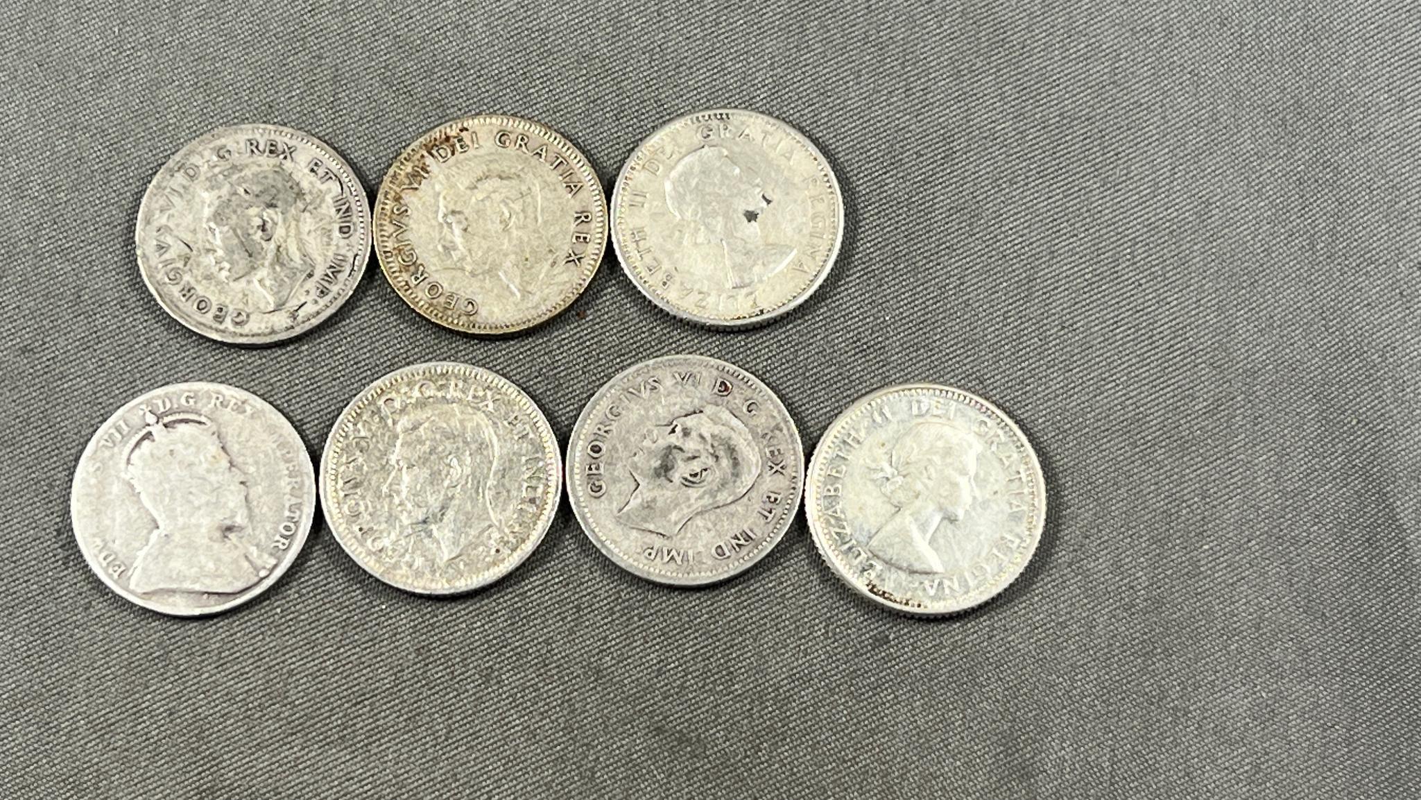 7- Silver Canadian dimes, one is sterling