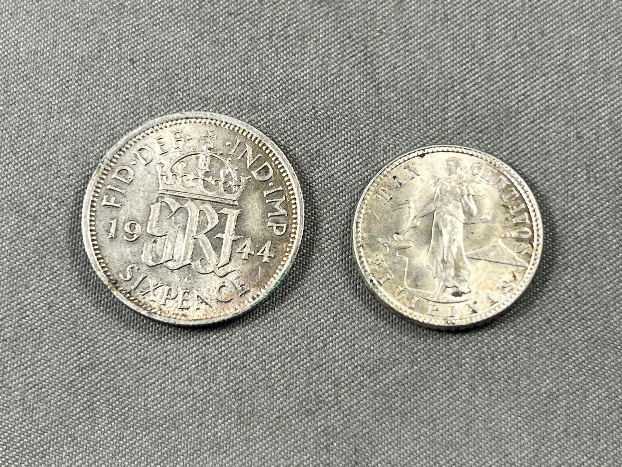 2- Foreign Silver Coins, 1944 Six Pence and 1944 50 Centavos