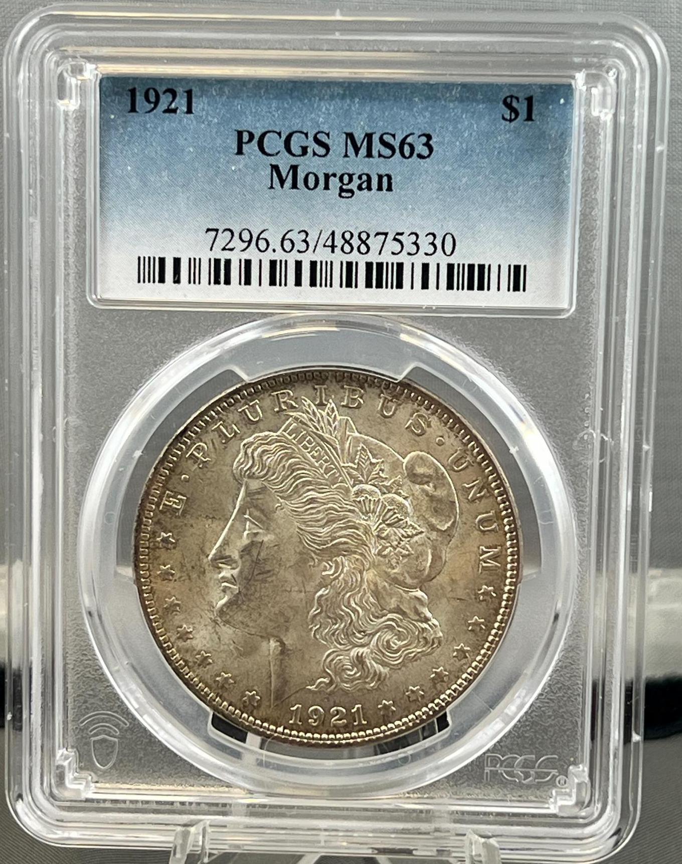 1921 Morgan Dollar in PCGS MS63 Holder