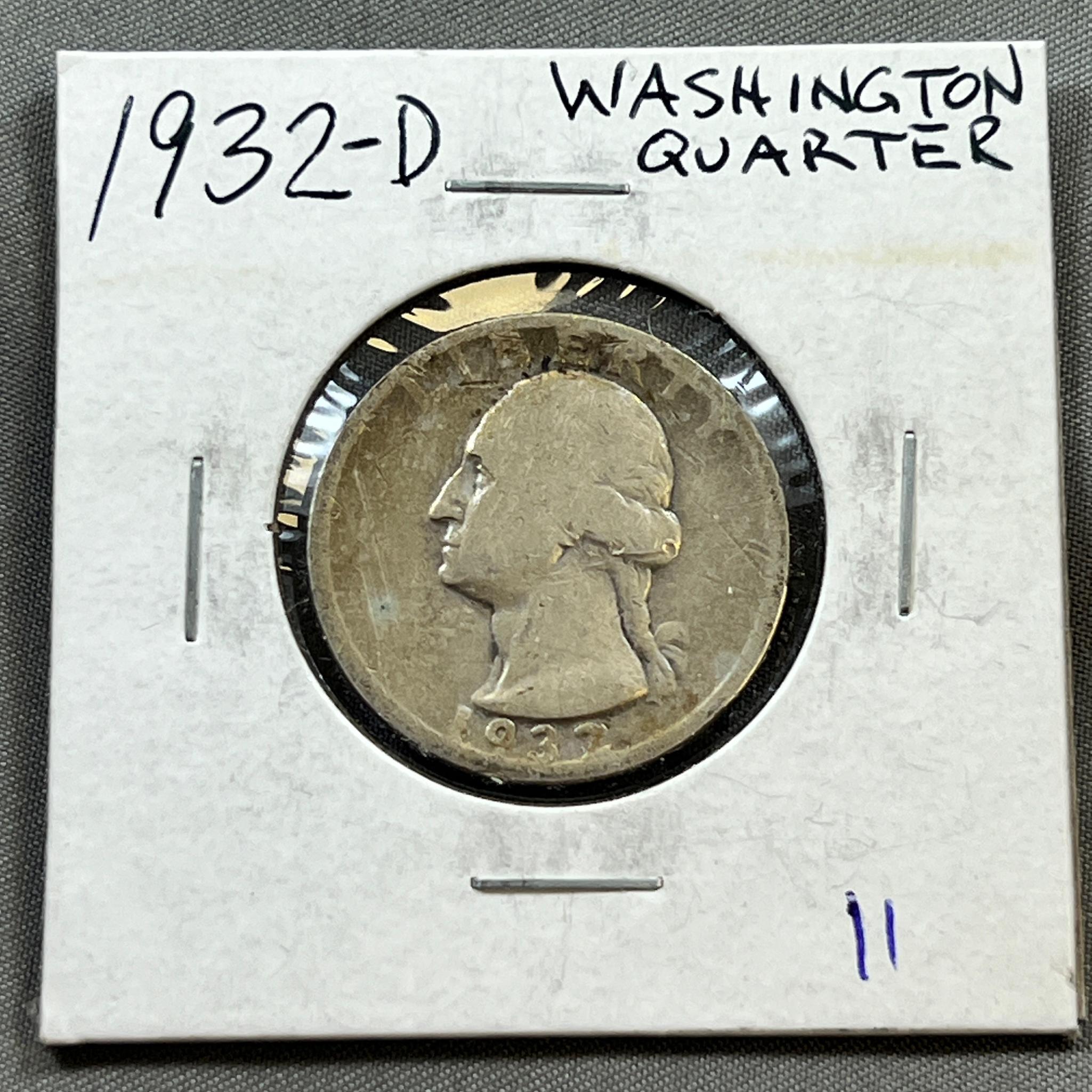 1932-D Washington Quarter, KEY DATE, 90% Silver