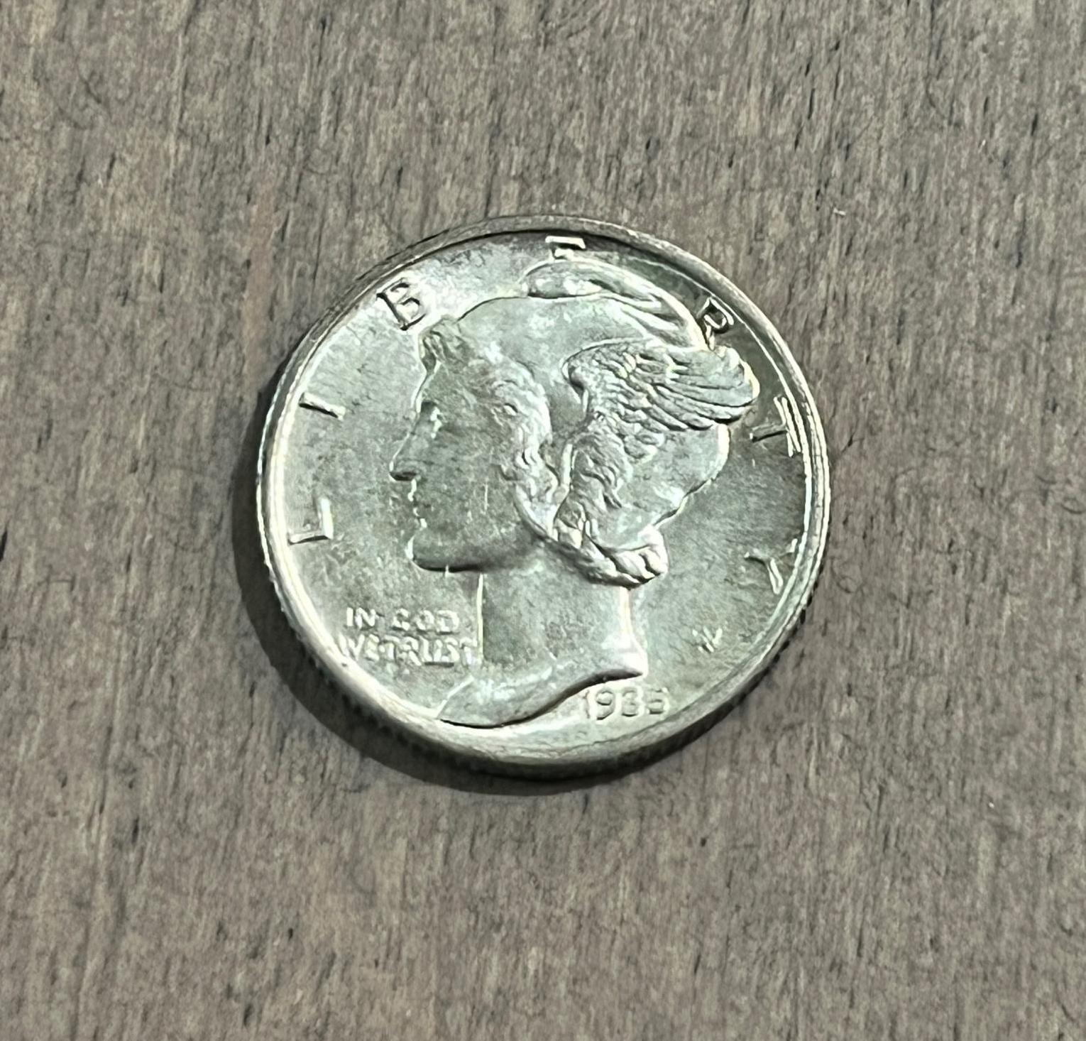 1935 Mercury Dime, 90% Silver, UNC