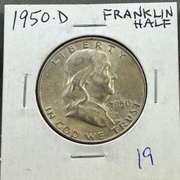 1950-D Franklin Half Dollar, 90% Silver