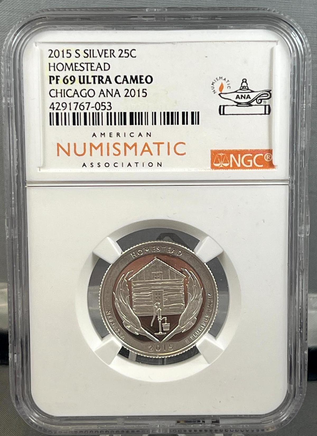 2015S SILVER HOMESTEAD Quarter in NGC PF69 Ultra Cameo Holder