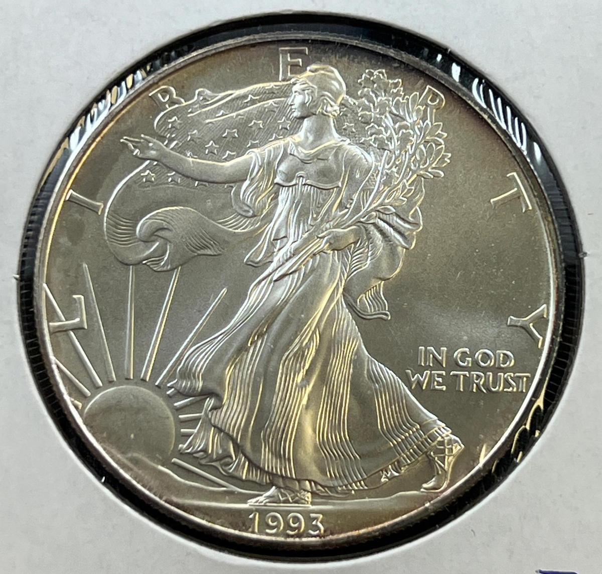 1993 US Silver Eagle Dollar Coin, .999 Fine Silver GEM UNC