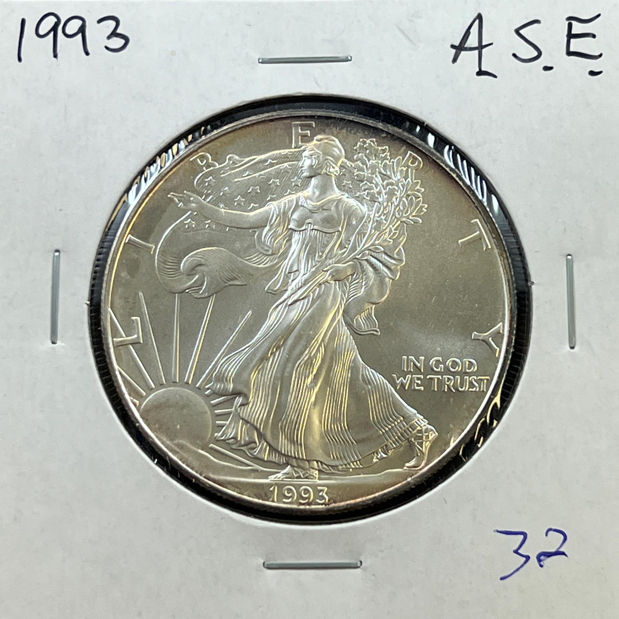 1993 US Silver Eagle Dollar Coin, .999 Fine Silver GEM UNC