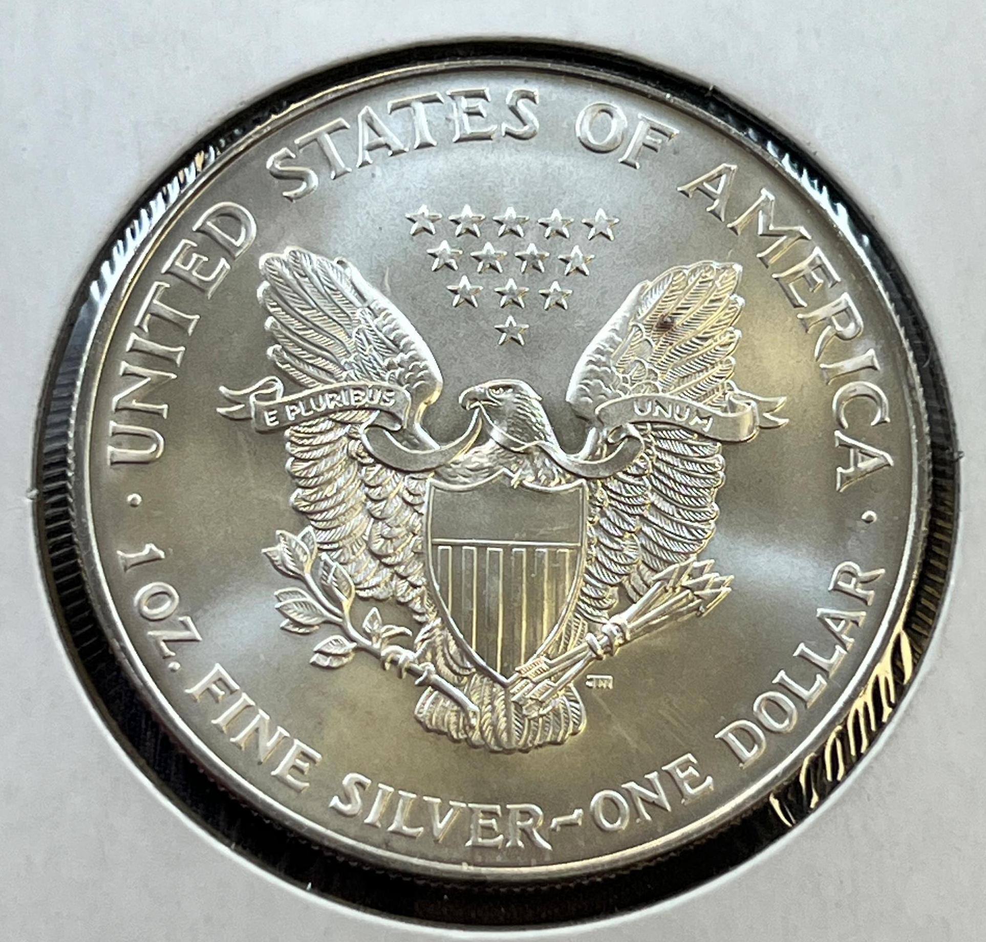 1996 US Silver Eagle Dollar Coin, .999 Fine Silver, GEM UNC