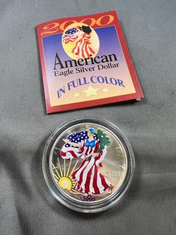 Painted 2000 US Silver Eagle coin, .999 silver