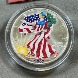 Painted 2000 US Silver Eagle coin, .999 silver