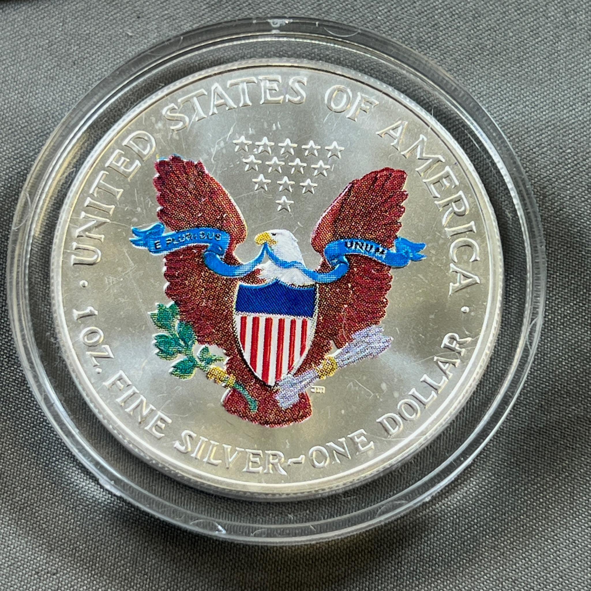 Painted 2000 US Silver Eagle coin, .999 silver