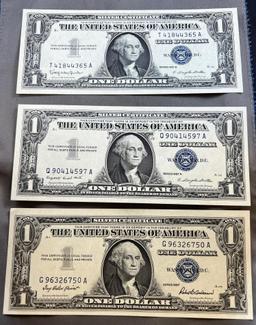 3- 1957 Silver Certificates, 1957, 1957A, 1957B, all UNC