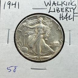 1941 Walking Liberty Half Dollar, 90% Silver