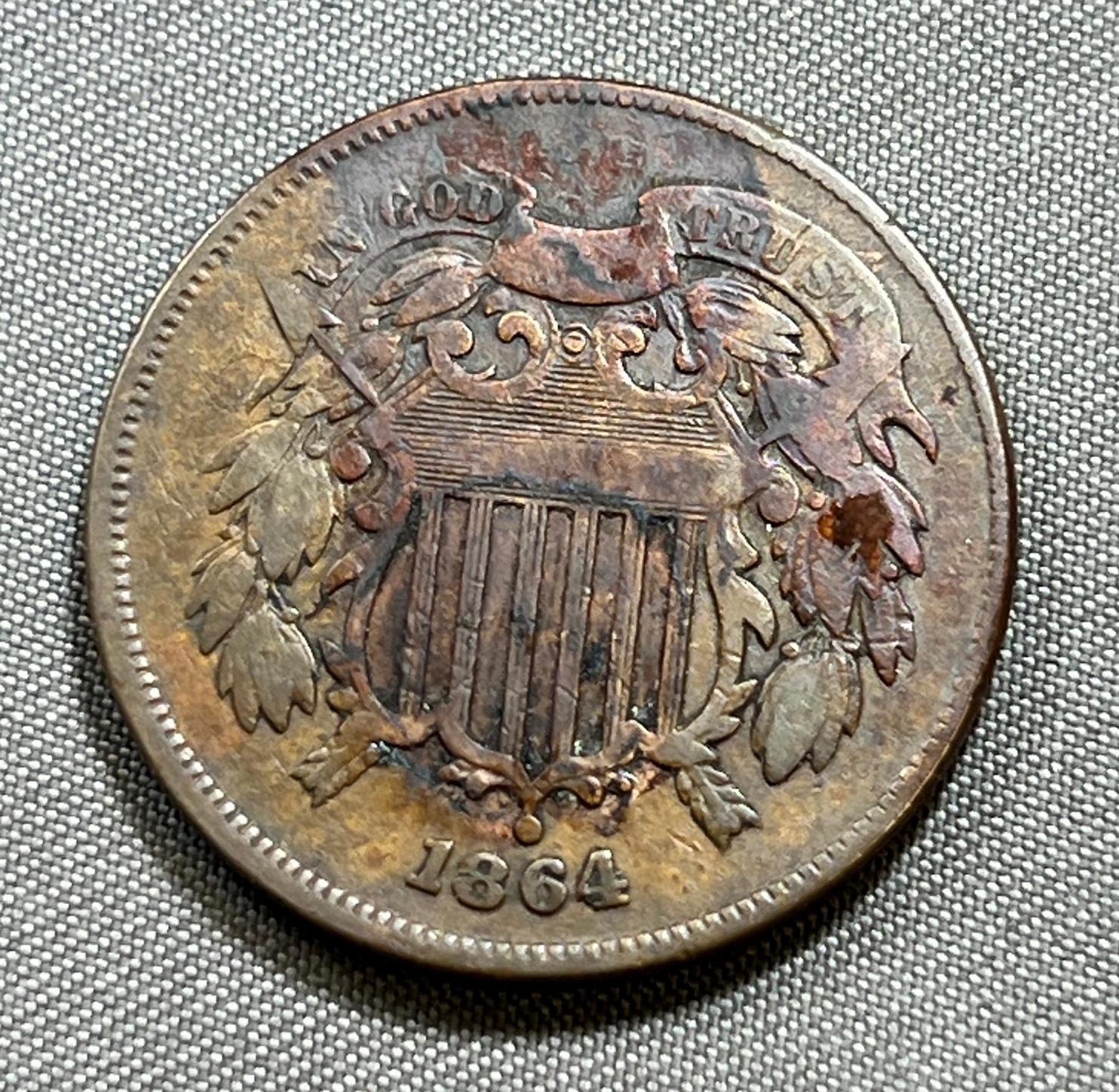 1864 US 2 Cent Piece, Civil War Coin