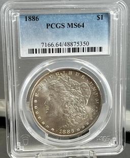 1886 Morgan Silver Dollar in MS64 PCGS Holder