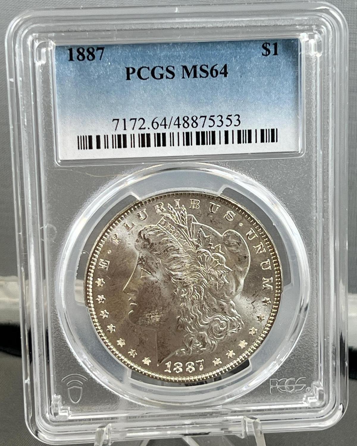 1887 Morgan Dollar in PCGS MS64 Holder