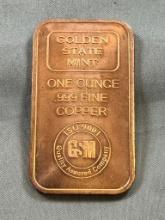 Golden State Mint One Ounce .999 Copper Bar