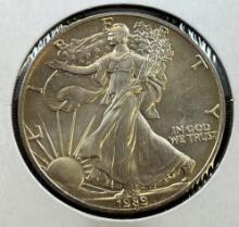 1989 US Silver Eagle Dollar Coin, .999 Fine Silver