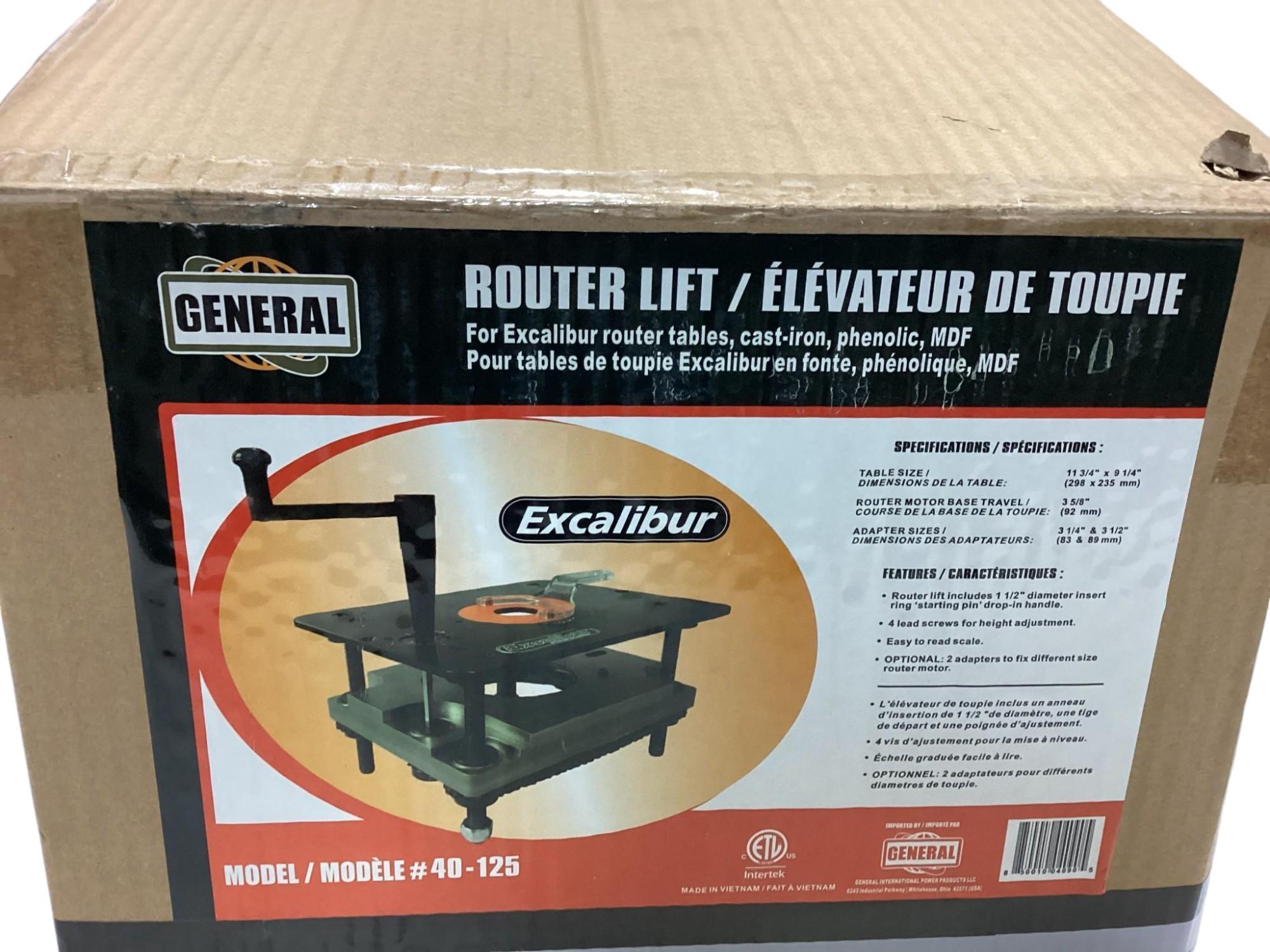 New Unused Excalibur Floor Model Router Table with Heavy-Duty Cast-Iron Top, Router Lift and Fence