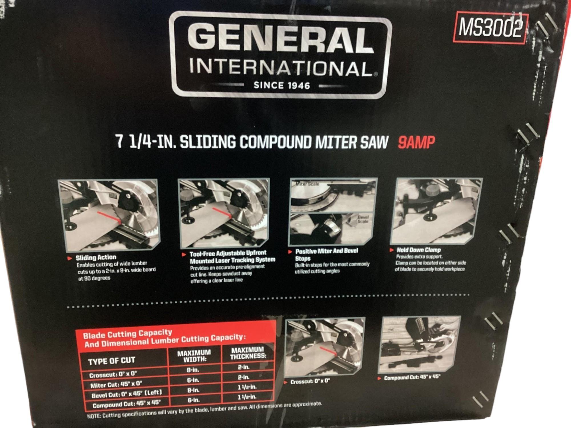 New Unused General Model MS3002- 7 1/4" Sliding Compound Miter Saw