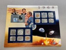 1968 US Mint Set on a Postal Society insert card w/ history lesson back, 40% Silver Half dollar