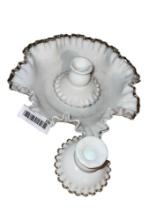 Fenton Silver Crest Ruffled End Candy Dish and Candle Holders