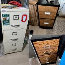 Filing cabinets - 3 total, 2 brown 2 drawer, 3 drawer is 29" deep x 44" tall