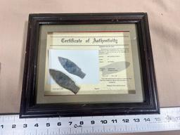 Arrowheads Artifacts Copena w/ Davis COA in frame, great artifact