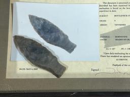 Arrowheads Artifacts Copena w/ Davis COA in frame, great artifact
