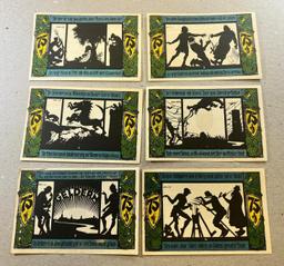 6 Piece Set of Notgeld German Emergency Issue banknotes, SELLS TIME THE MONEY
