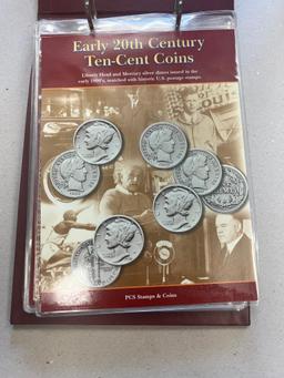 PCS Stamps and Coin Mercury Dime set, includes 6 Mercury Dimes and some stamps
