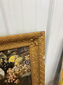 Pheasant Bounty Picture in Guilded Frame - repaired 28" x 2