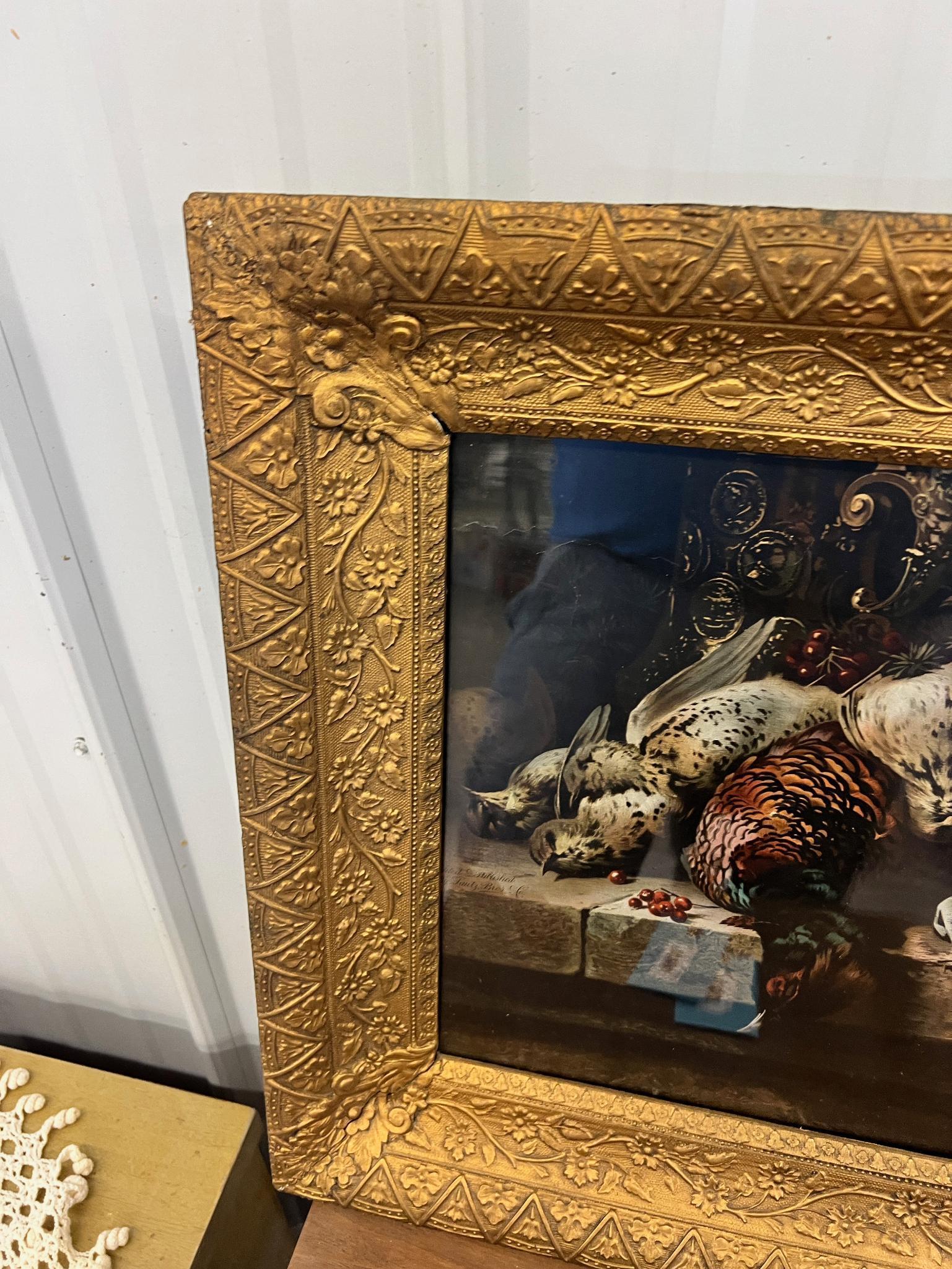 Pheasant Bounty Picture in Guilded Frame - repaired 28" x 2