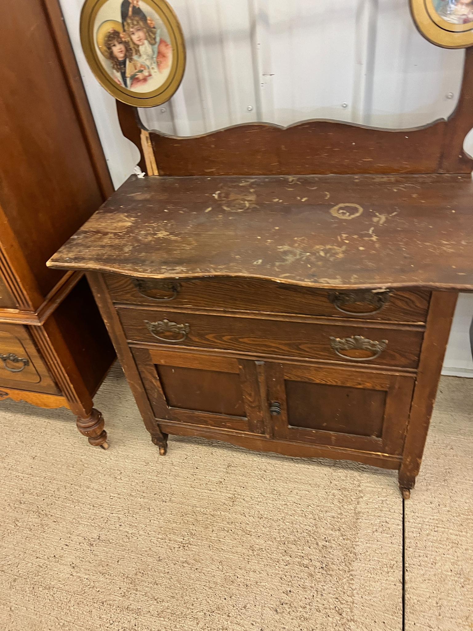 Dry Sink dovetailed, casters needs restored 29" tall x 33" wide